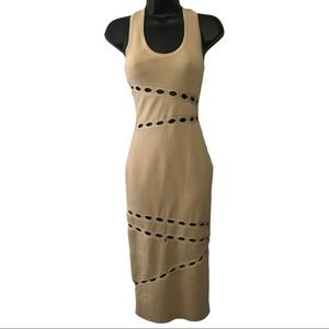 NWT Rehab Tan Sheath MIDI Dress w Cutouts S